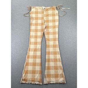 TOPSHOP Pants Womens 12 Yellow Flare Mesh Check Plaid Side Ties Festival Summer